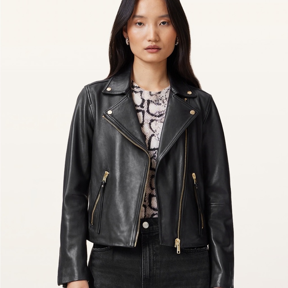 All Saints Black Leather Biker Jacket Barely Worn